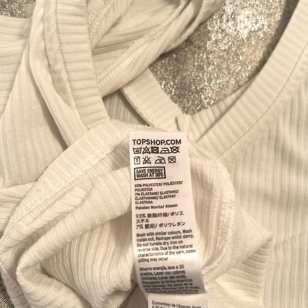 Topshop Ribbed V Neck Crop Top White 2 - Picture 6 of 6